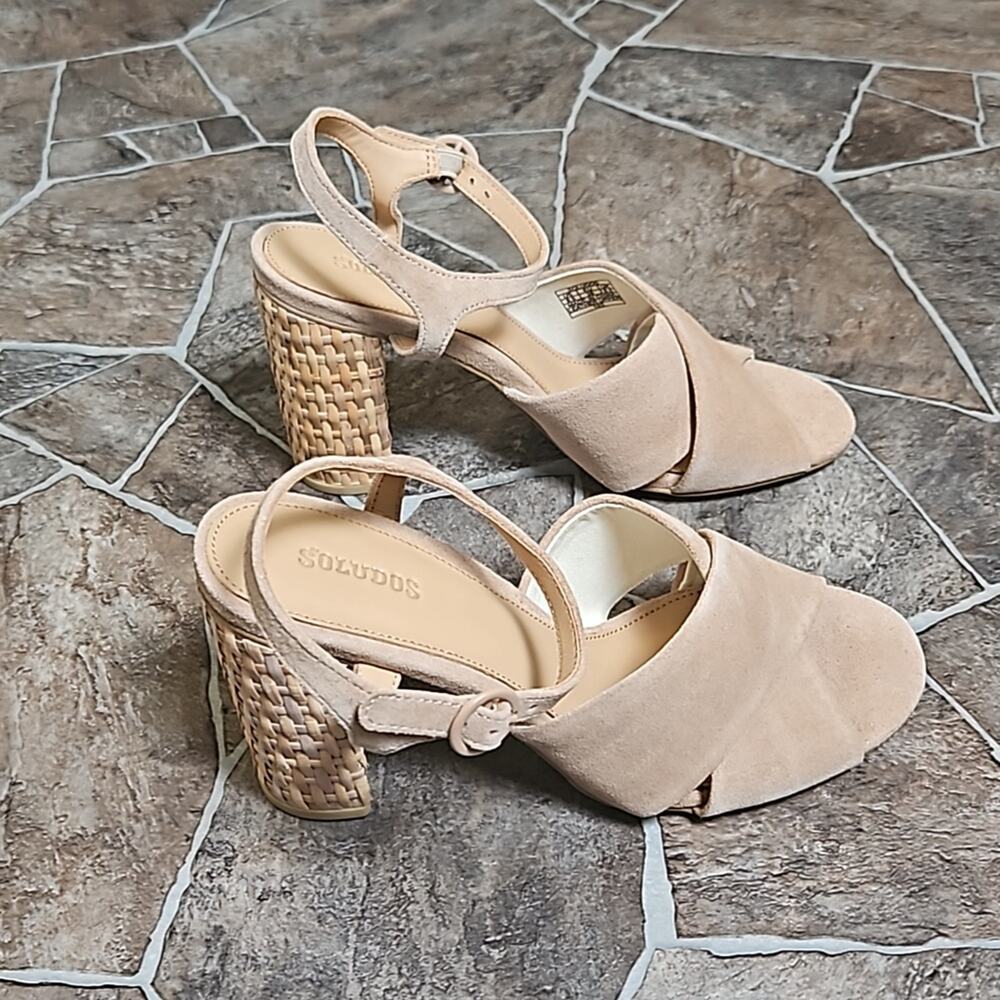 New in Box Soludos Olivia Heel Leather Sandal Sz 8.5 in Desert - Picture 3 of 11